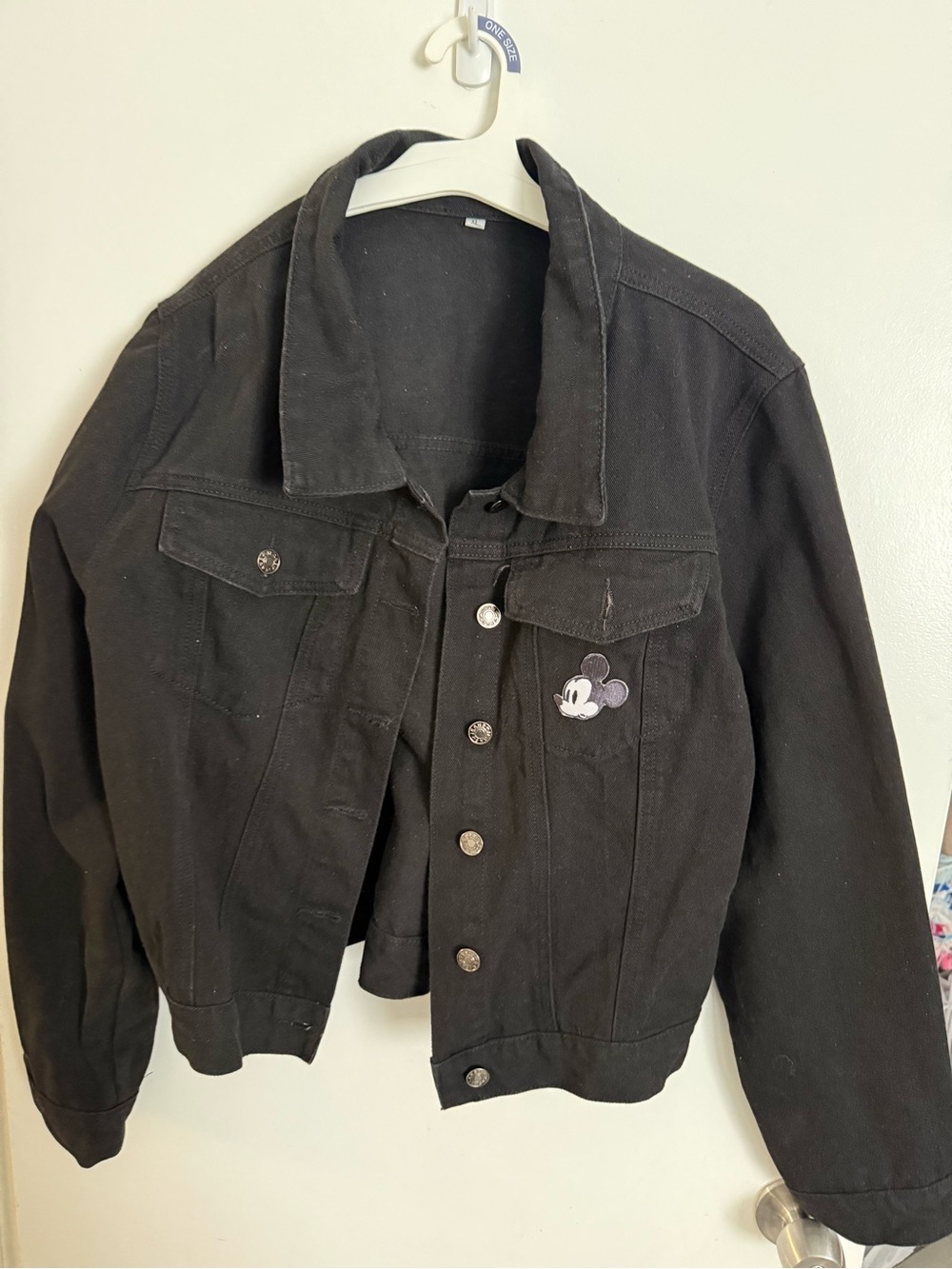 Black Denim Jacket with Mickey Patch